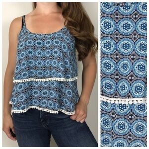 NABEE Tiered Flowy Bohemian Tank Top Cami Medium